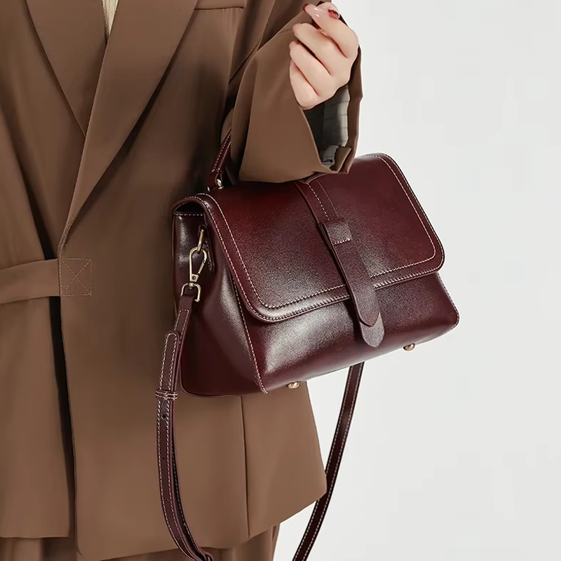 Women'S Bags Handbags - Women's Genuine Cowhide Leather Flap Satchel