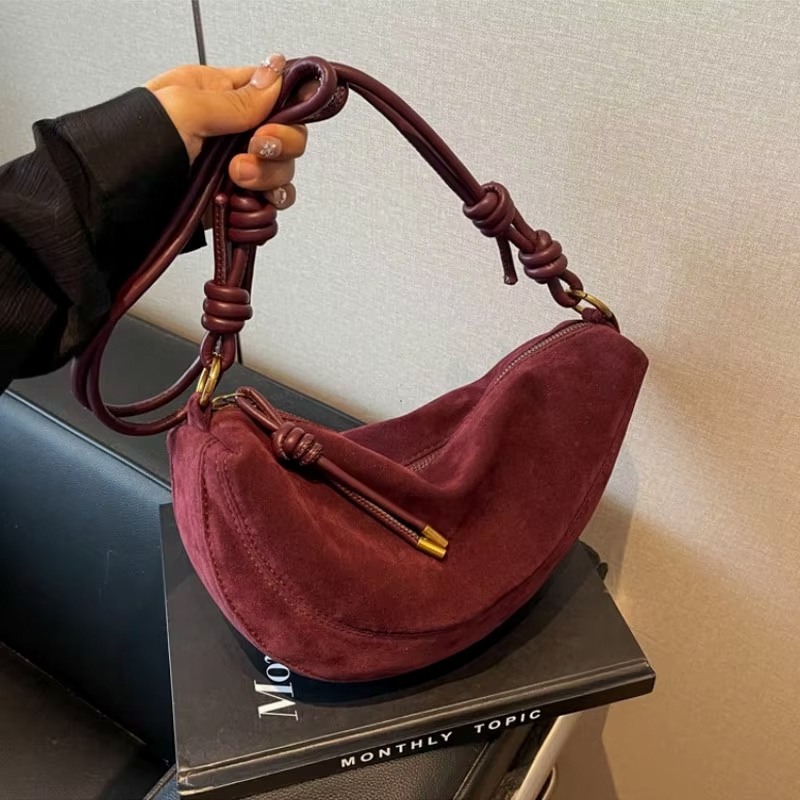 Women Bags On Sale - Faux Suede Dumpling Shoulder Bag for
