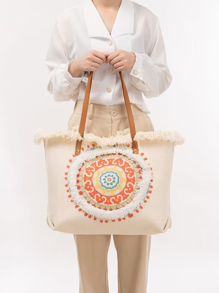 Raffia Tote Bag with Colorful  - огляд і ціна Women'S Raffia Bags
