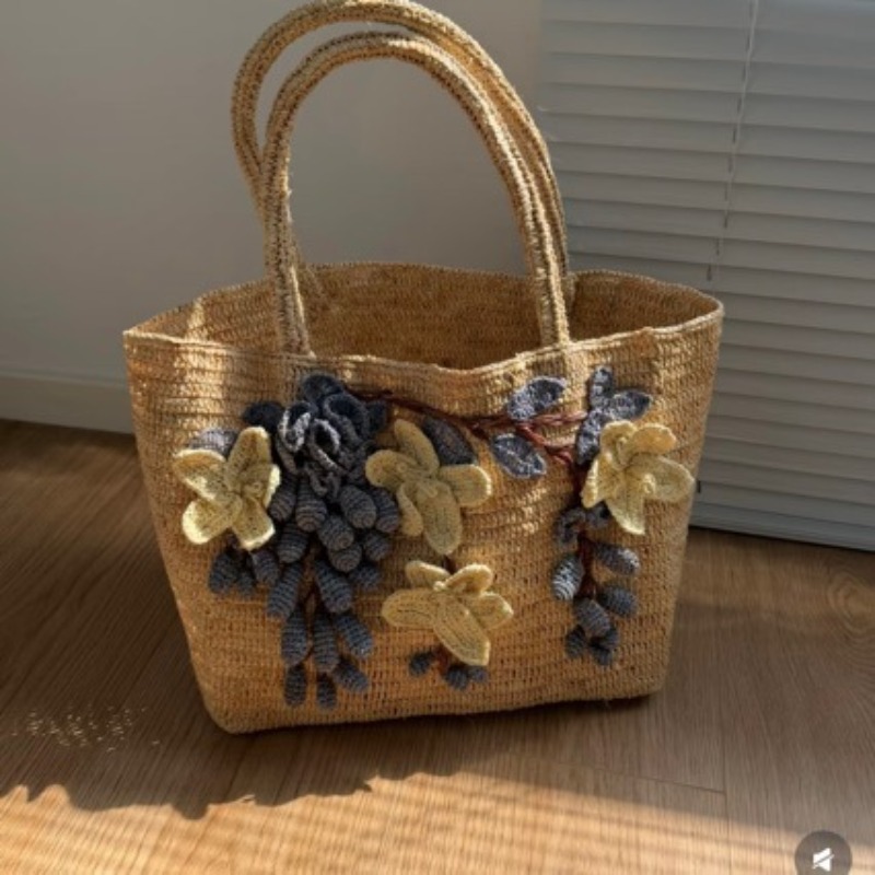 New Handmade Raffia 3d Rose Ha - огляд і ціна Women'S Raffia Bags